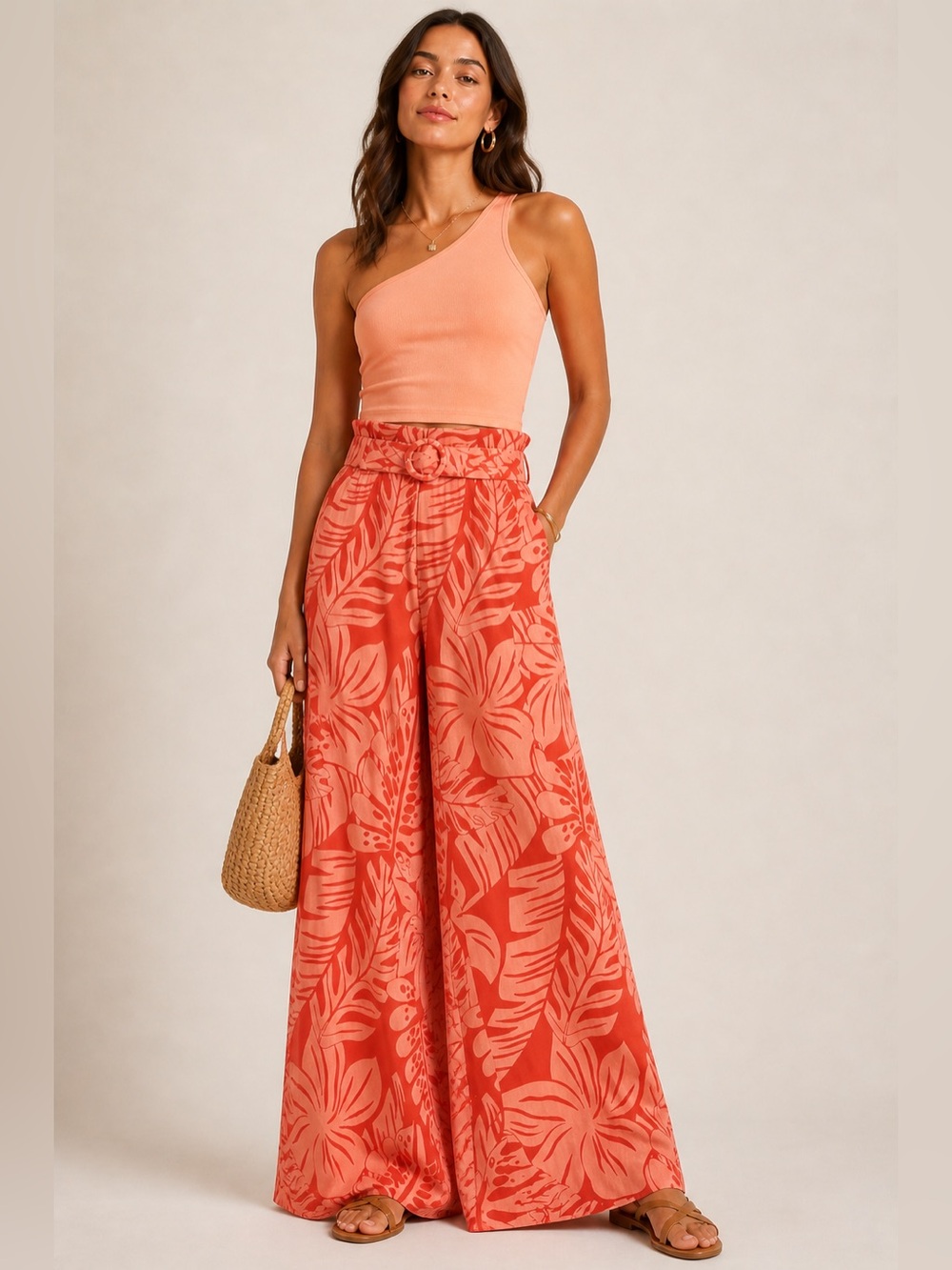 Shore Tropical Print Wide Leg Pants High Rise XS NWT